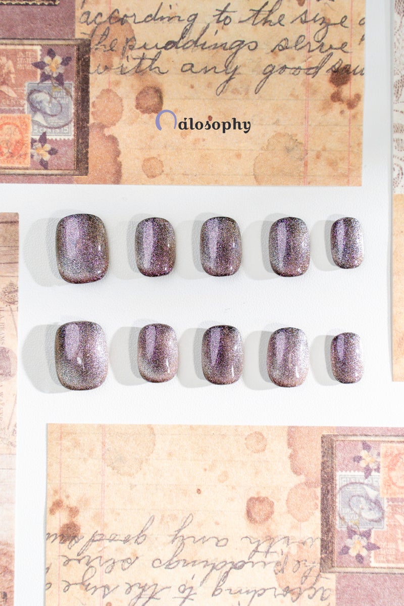 Nailosophy أظافر جل مضغوطة يدوية الصنع بمنتصف الليل أميثيست عين القط | شكل مربع - Image 3